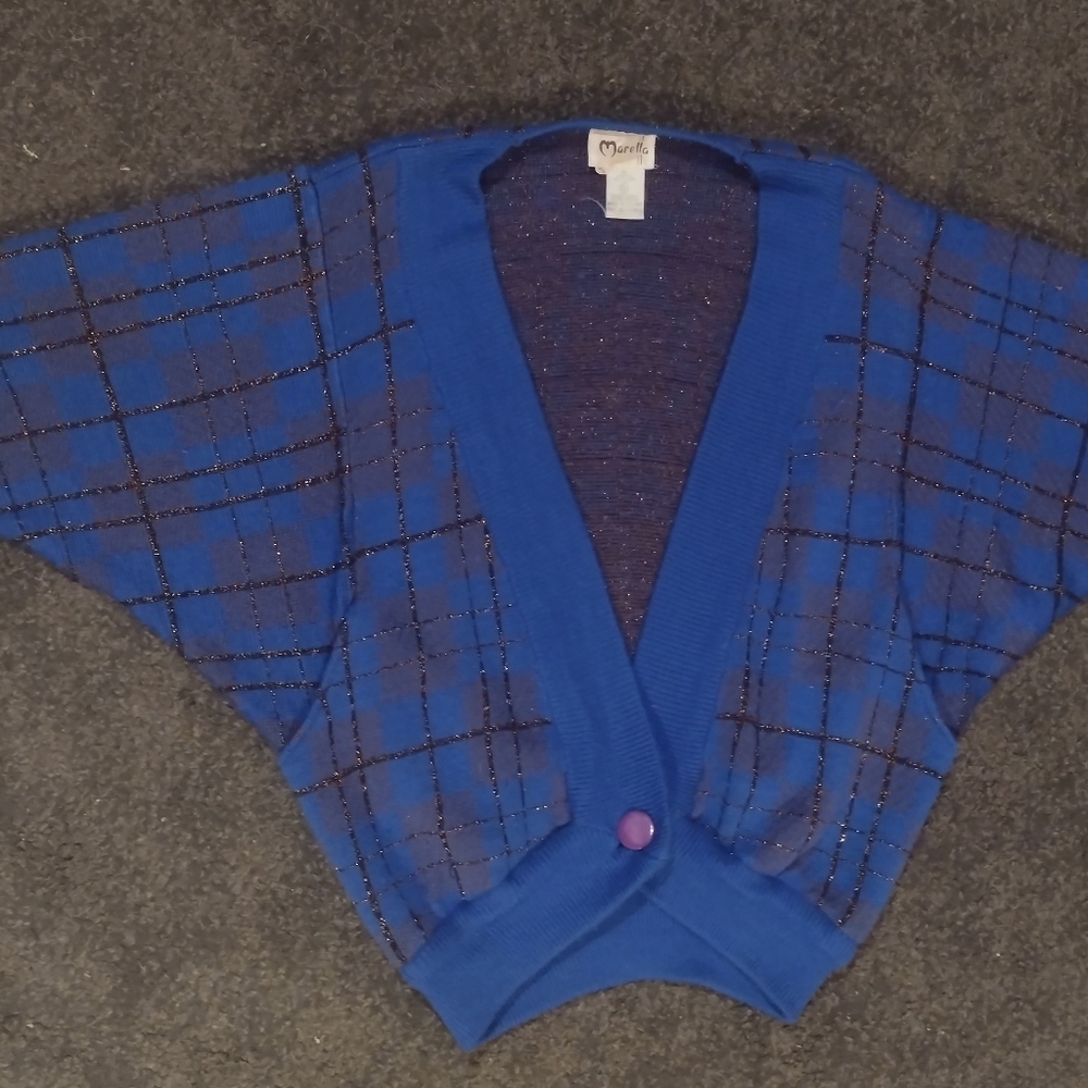 Vintage MARELLA Blue Checkered With Gold Cardigan - Picture 4 of 7